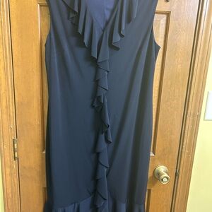 Roz & Ali navy Sheath Midi Dress with Cowl Neck